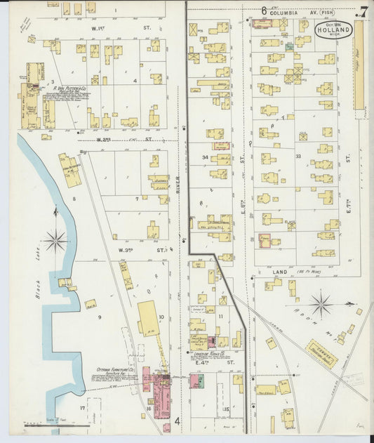 Sanborn Fire Insurance Map from Holland, Ottawa County, Michigan (1896), Sheet #0007 - Historic Sanborn Fire Insurance Map Print, vintage old map wall art, antique decor, genealogy gift, Michigan Michigan map