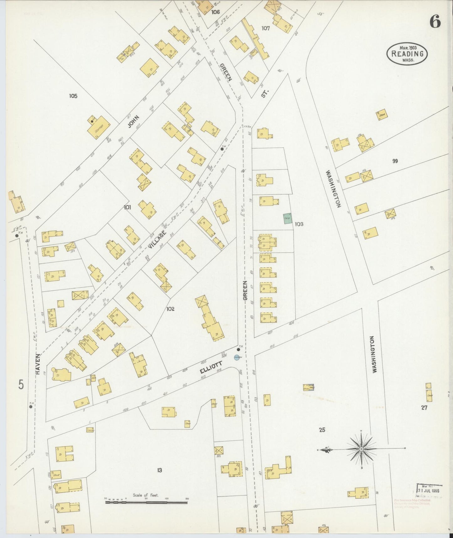 Sanborn Fire Insurance Map from Reading, Middlesex County, Massachusetts (1903), Sheet #0006 - Complete Map Set gallery image, historic Sanborn map, vintage wall art, Massachusetts Massachusetts