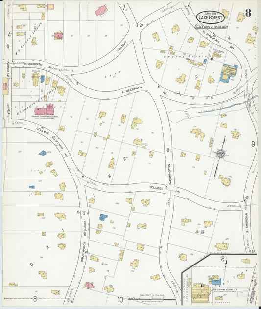 Sanborn Fire Insurance Map from Lake Forest, Lake County, Illinois (1917), Sheet #0008 - Historic Sanborn Fire Insurance Map Print, vintage old map wall art, antique decor, genealogy gift, Illinois Illinois map