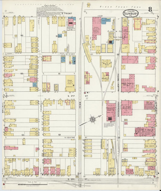 Sanborn Fire Insurance Map from Sunbury, Northumberland County, Pennsylvania (1918), Sheet #0008 - Historic Sanborn Fire Insurance Map Print, vintage old map wall art, antique decor, genealogy gift, Pennsylvania Pennsylvania map