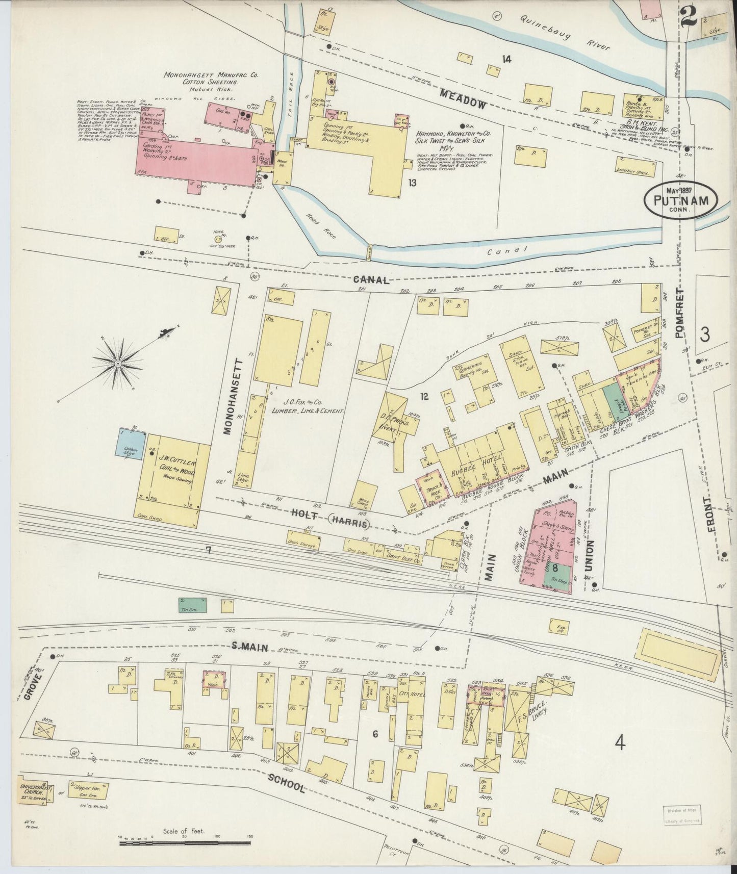 Sanborn Fire Insurance Map from Putnam, Windham County, Connecticut (1897), Sheet #0002 - Complete Map Set gallery image, historic Sanborn map, vintage wall art, Connecticut Connecticut