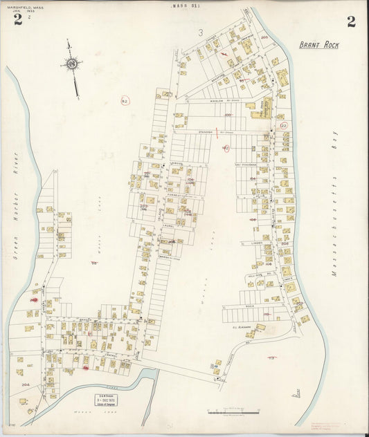 Sanborn Fire Insurance Map from Marshfield, Plymouth County, Massachusetts (1942), Sheet #0002 - Historic Sanborn Fire Insurance Map Print, vintage old map wall art, antique decor, genealogy gift, Massachusetts Massachusetts map