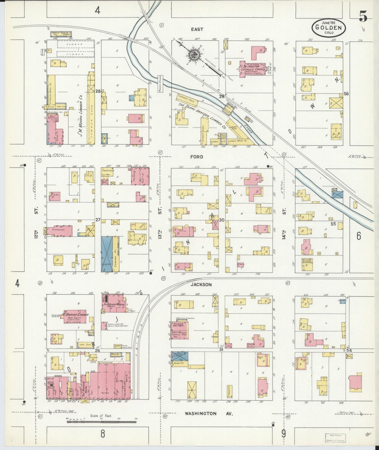Sanborn Fire Insurance Map from Golden, Jefferson County, Colorado (1911), Sheet #0005 - Historic Sanborn Fire Insurance Map Print, vintage old map wall art, antique decor, genealogy gift, Colorado Colorado map