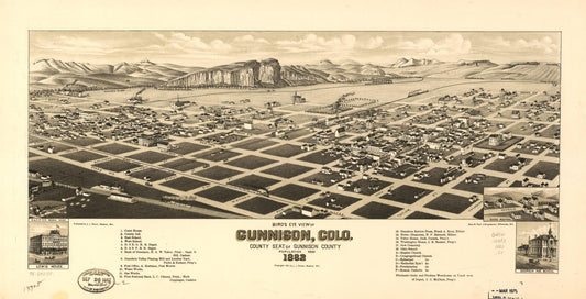Bird's eye view of Gunnison, Colo. county seat of Gunnison County, 1882. (1882) – Historic Bird’s-Eye View Panorama Print