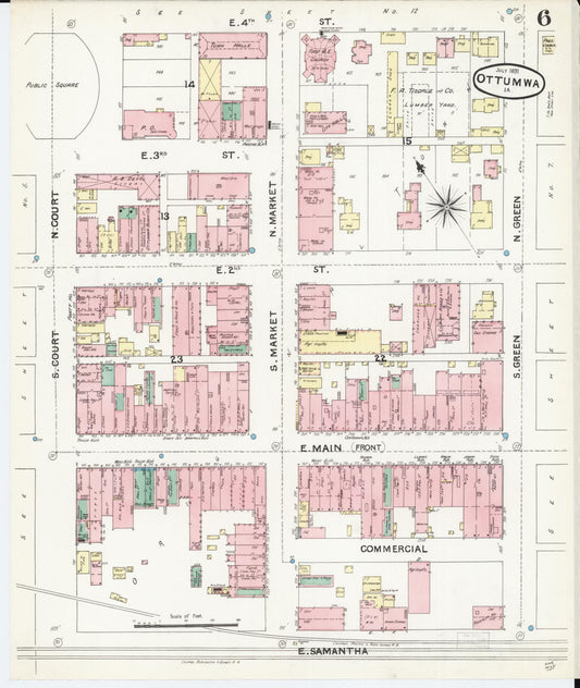 Sanborn Fire Insurance Map from Ottumwa, Wapello County, Iowa (1891), Sheet #0006 - Historic Sanborn Fire Insurance Map Print, vintage old map wall art