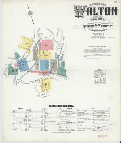 Sanborn Fire Insurance Map from Walton, Delaware County, New York (1911), Sheet #0001 - Complete Map Set gallery image, historic Sanborn map, vintage wall art, Walton Delaware