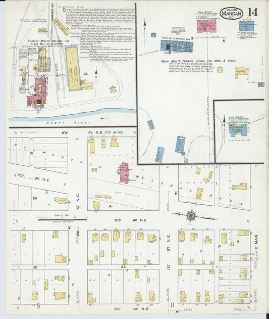 Sanborn Fire Insurance Map from Mandan, Morton County, North Dakota (1919), Sheet #0014 - Historic Sanborn Fire Insurance Map Print, vintage old map wall art, antique decor, genealogy gift, North Dakota North Dakota map