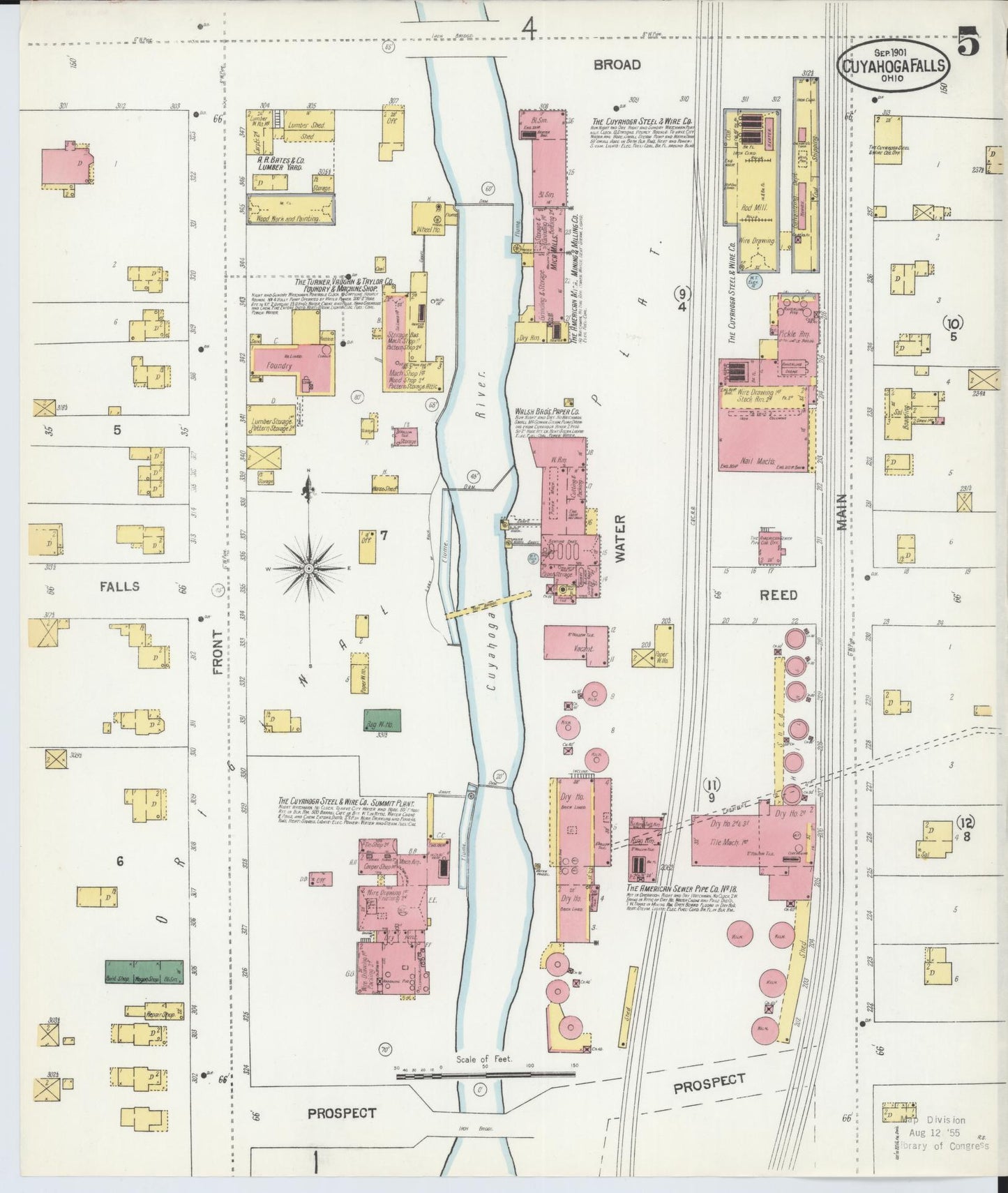 Sanborn Fire Insurance Map from Cuyahoga Falls, Summit County, Ohio (1901), Sheet #0005 - Historic Sanborn Fire Insurance Map Print, vintage old map wall art, antique decor, genealogy gift, Ohio Ohio map