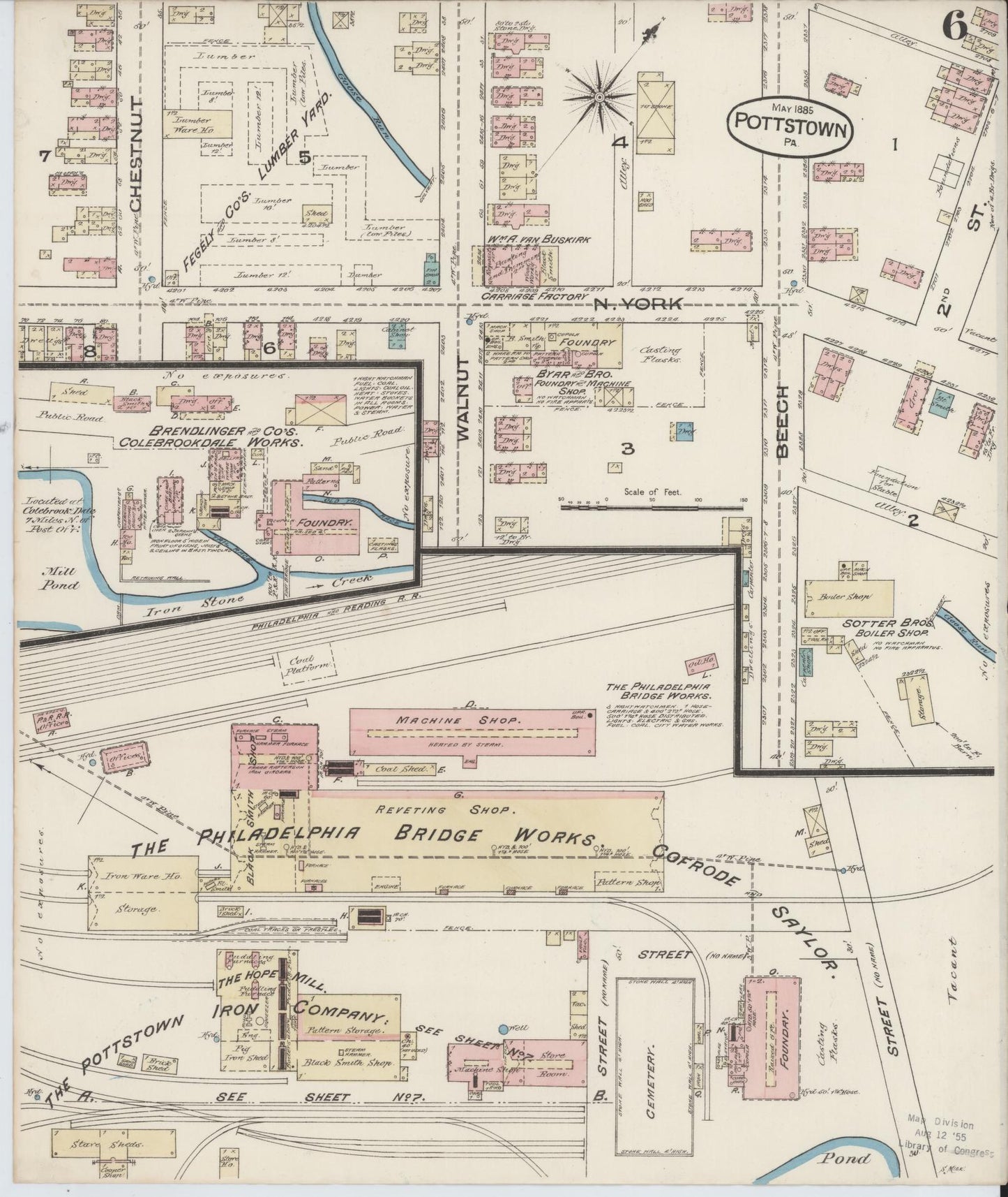 Sanborn Fire Insurance Map from Pottstown, Montgomery County, Pennsylvania (1885), Sheet #0006 - Complete Map Set gallery image, historic Sanborn map, vintage wall art, Pennsylvania Pennsylvania