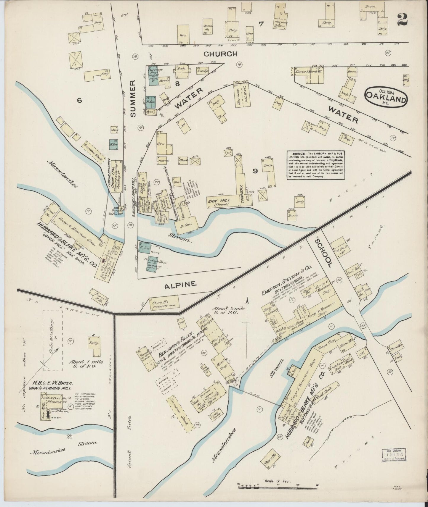 Sanborn Fire Insurance Map from Oakland, Knnebec County, Maine. (1884) – Historic Sanborn Fire Insurance Map Print