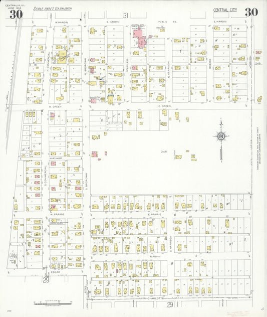 Sanborn Fire Insurance Map from Centralia, Marion, Clinton, Jefferson, and Washington Counties, Illinois (1938), Sheet #0030 - Historic Sanborn Fire Insurance Map Print, vintage old map wall art, antique decor, genealogy gift, Illinois Illinois map