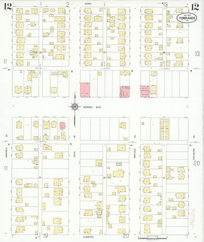 Sanborn Fire Insurance Map from Torrance, Los Angeles County, California (1929), Sheet #0012 - Complete Map Set gallery image, historic Sanborn map, vintage wall art, California California