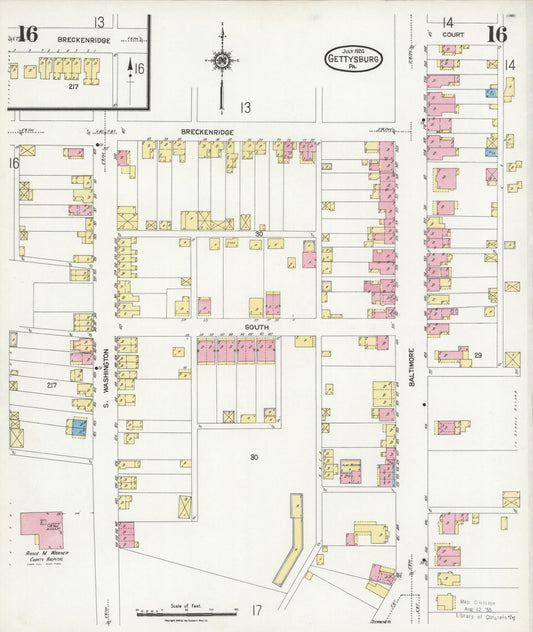 Sanborn Fire Insurance Map from Gettysburg, Adams County, Pennsylvania (1924), Sheet #0016 - Historic Sanborn Fire Insurance Map Print, vintage old map wall art, antique decor, genealogy gift, Pennsylvania Pennsylvania map
