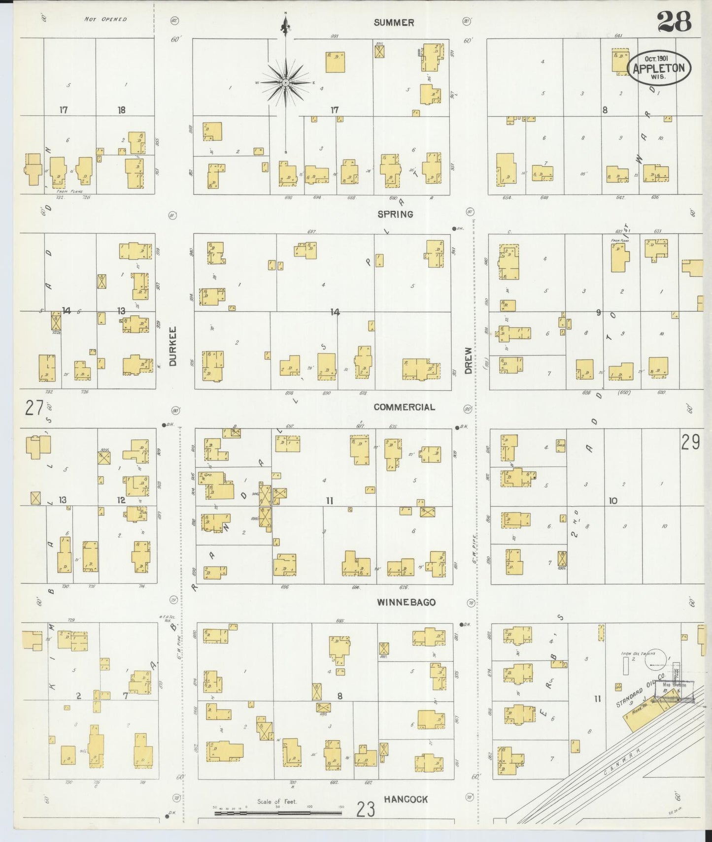 Sanborn Fire Insurance Map from Appleton, Outagamie County, Wisconsin (1901), Sheet #0028 - Complete Map Set gallery image, historic Sanborn map, vintage wall art, Wisconsin Wisconsin