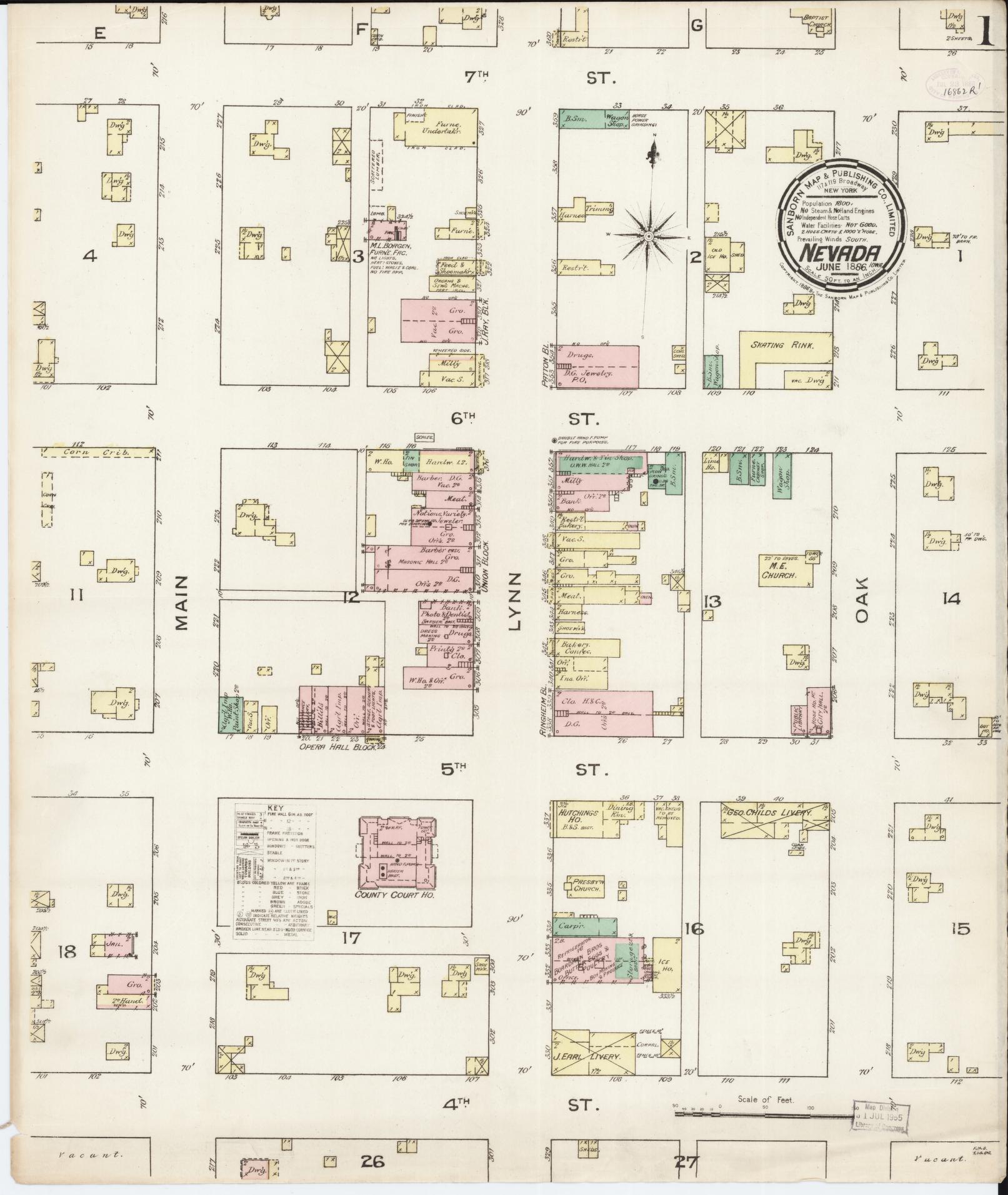 Sanborn Fire Insurance Map from Nevada, Story County, Iowa (1886), Sheet #0001 - Historic Sanborn Fire Insurance Map Print