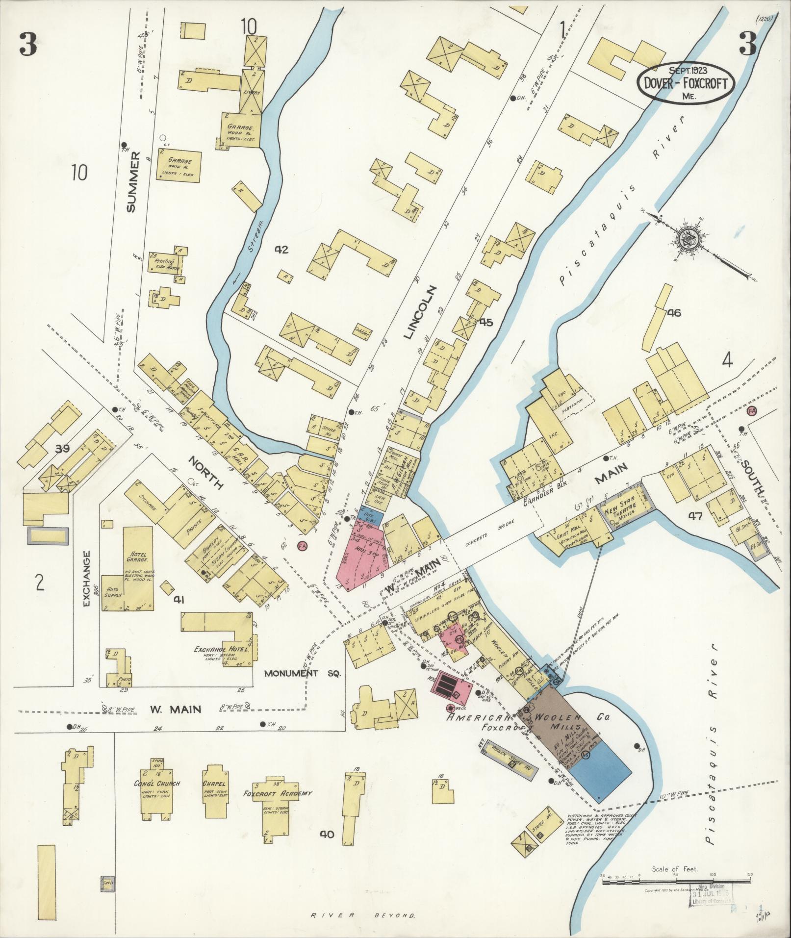 Sanborn Fire Insurance Map from Dover, Piscataguis County, Maine (1923), Sheet #0003 - Historic Sanborn Fire Insurance Map Print, vintage old map wall art, antique decor, genealogy gift, Maine Maine map