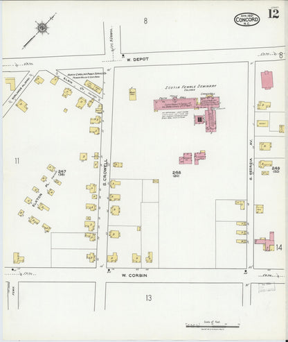 Sanborn Fire Insurance Map from Concord, Cabarrus County, North Carolina (1921), Sheet #0012 - Complete Map Set gallery image, historic Sanborn map, vintage wall art, North Carolina North Carolina