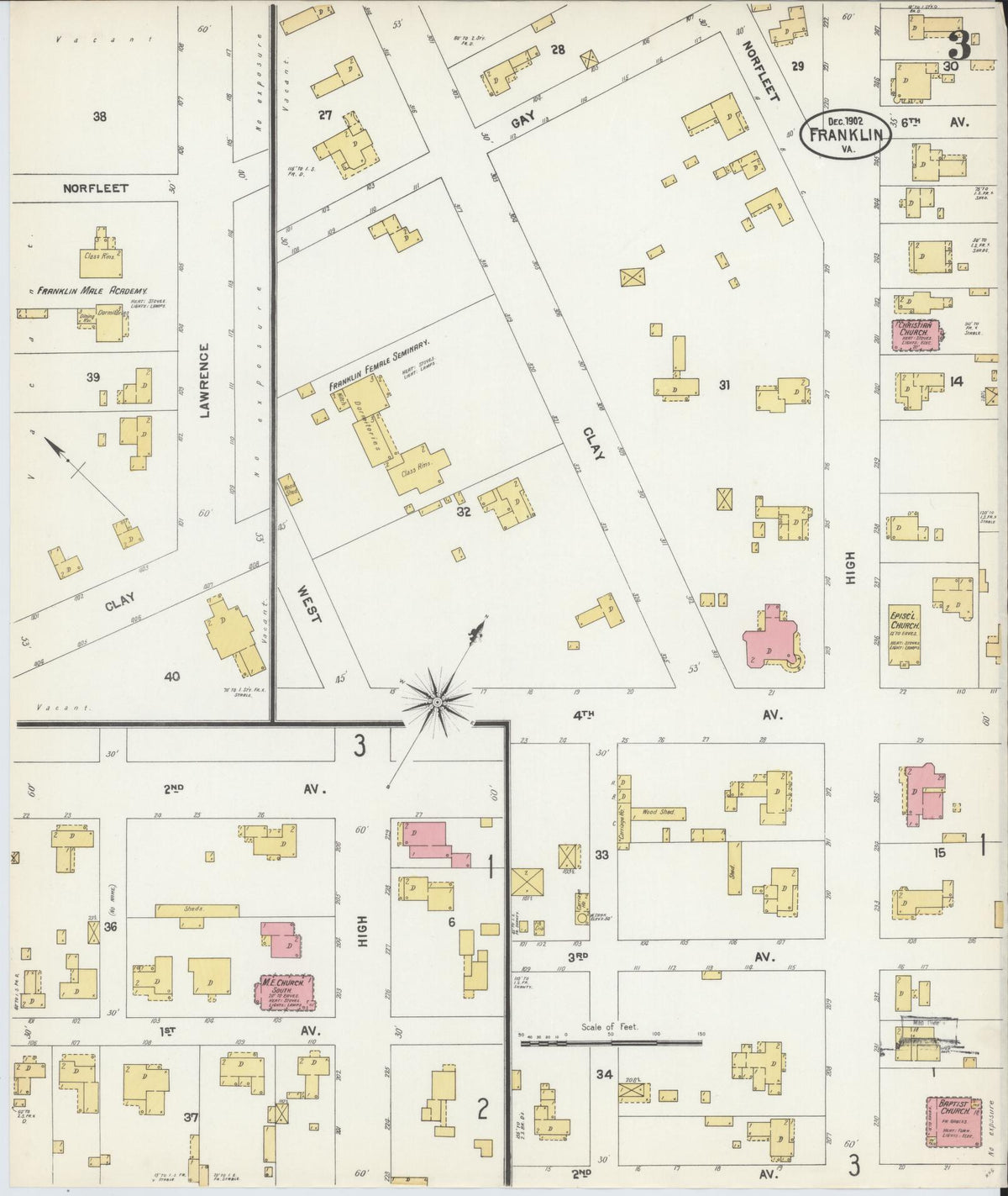 Sanborn Fire Insurance Map from Franklin, Independent Cities, Virginia (1902), Sheet #0003 - Complete Map Set gallery image, historic Sanborn map, vintage wall art, Virginia Virginia