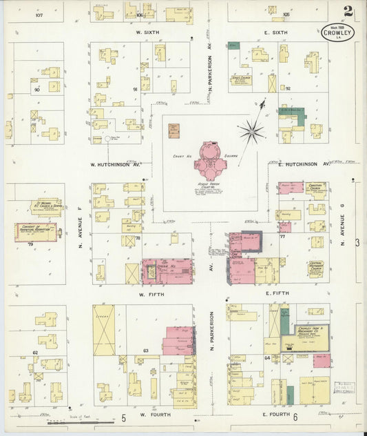 Sanborn Fire Insurance Map from Crowley, Acadia Parish, Louisiana (1909), Sheet #0002 - Historic Sanborn Fire Insurance Map Print, vintage old map wall art, antique decor, genealogy gift, Louisiana Louisiana map