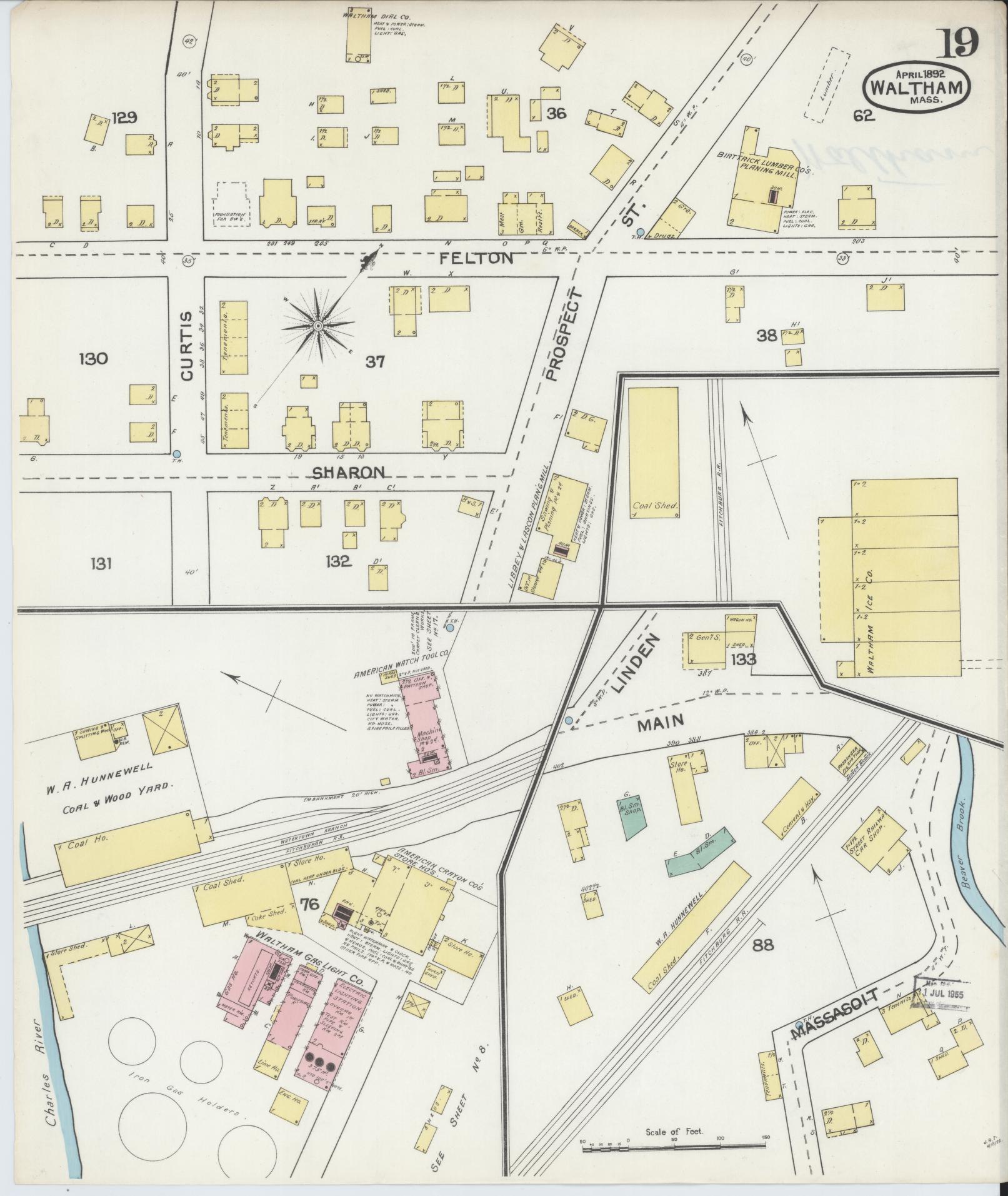 Sanborn Fire Insurance Map from Waltham, Middlesex County, Massachusetts (1892), Sheet #0019 - Complete Map Set gallery image, historic Sanborn map, vintage wall art, Massachusetts Massachusetts