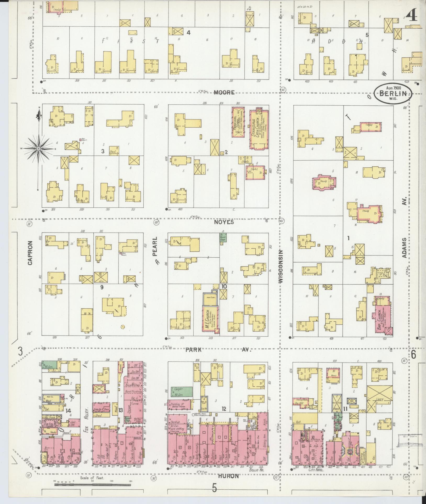 Sanborn Fire Insurance Map from Berlin, Green Lake County, Wisconsin (1900), Sheet #0004 - Complete Map Set gallery image, historic Sanborn map, vintage wall art, Wisconsin Wisconsin