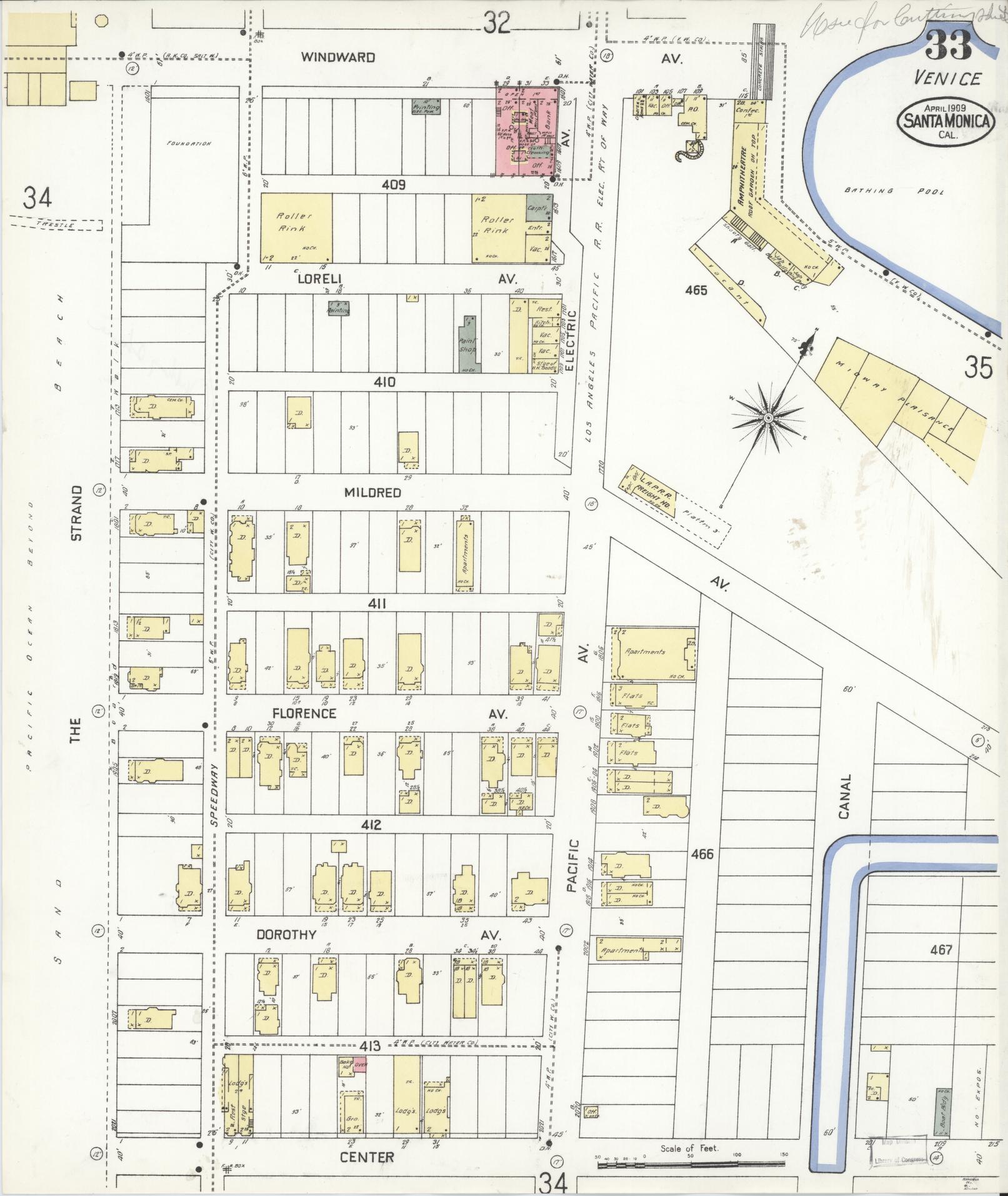 Sanborn Fire Insurance Map from Santa Monica, Los Angeles County, California (1909), Sheet #0033 - Complete Map Set gallery image, historic Sanborn map, vintage wall art, California California
