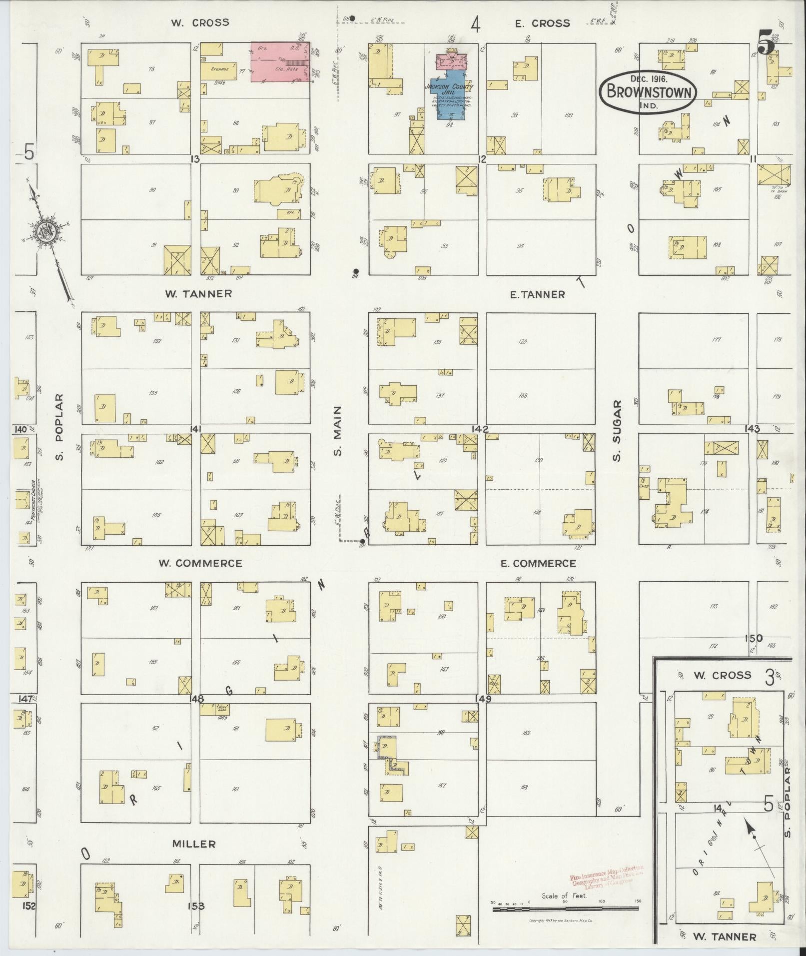 Sanborn Fire Insurance Map from Brownstown, Jackson County, Indiana (1916), Sheet #0005 - Complete Map Set gallery image, historic Sanborn map, vintage wall art, Indiana Indiana