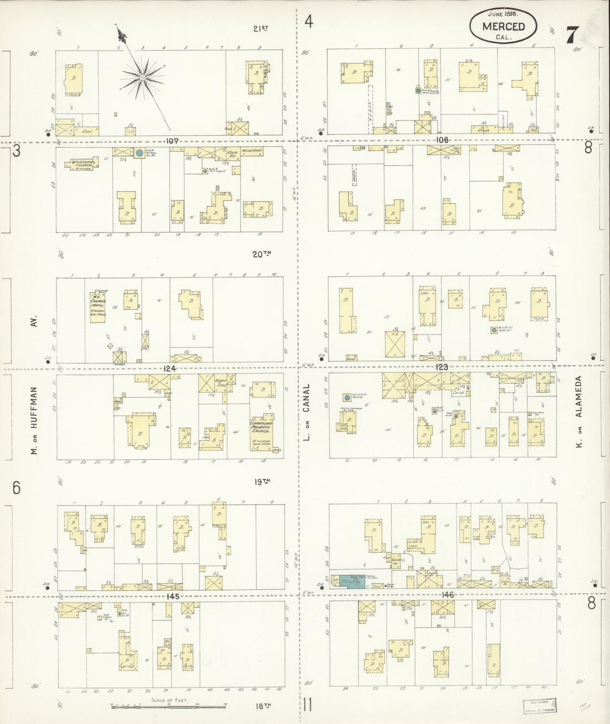 Sanborn Fire Insurance Map from Merced, Merced County, California (1898), Sheet #0007 - Complete Map Set gallery image, historic Sanborn map, vintage wall art, California California