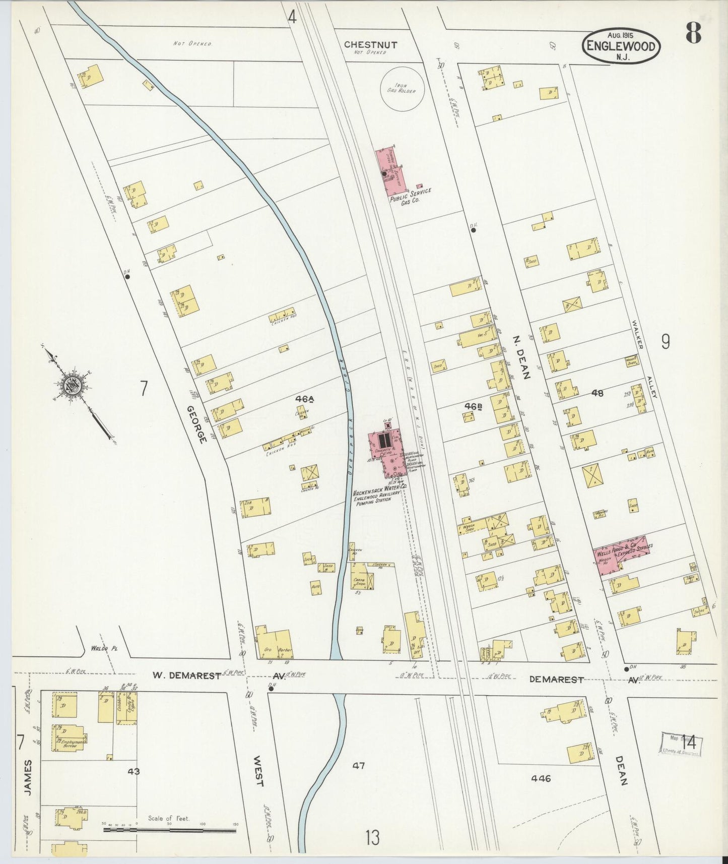 Sanborn Fire Insurance Map from Englewood, Bergen County, New Jersey (1915), Sheet #0008 - Complete Map Set gallery image, historic Sanborn map, vintage wall art, New Jersey New Jersey