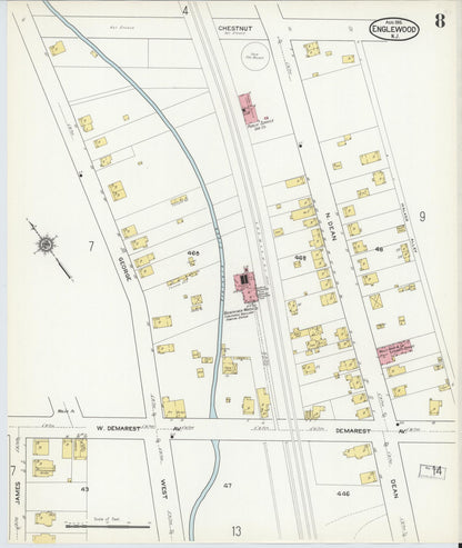 Sanborn Fire Insurance Map from Englewood, Bergen County, New Jersey (1915), Sheet #0008 - Complete Map Set gallery image, historic Sanborn map, vintage wall art, New Jersey New Jersey