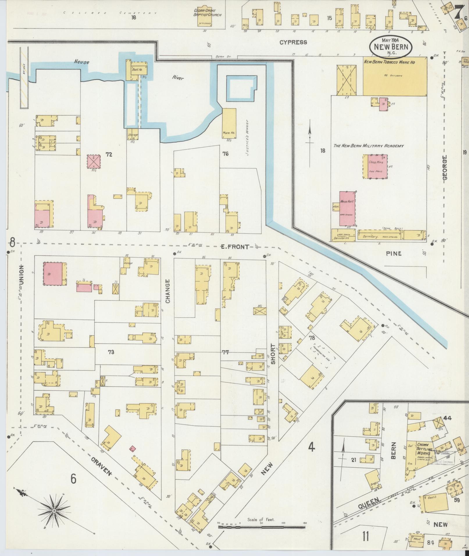 Sanborn Fire Insurance Map from New Bern, Craven County, North Carolina (1904), Sheet #0007 - Complete Map Set gallery image, historic Sanborn map, vintage wall art, North Carolina North Carolina