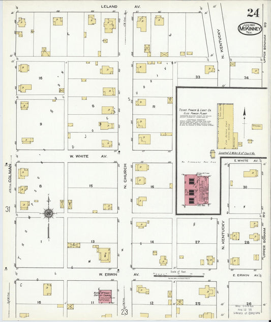 Sanborn Fire Insurance Map from McKinney, Collin County, Texas (1920), Sheet #0024 - Historic Sanborn Fire Insurance Map Print, vintage old map wall art, antique decor, genealogy gift, Texas Texas map
