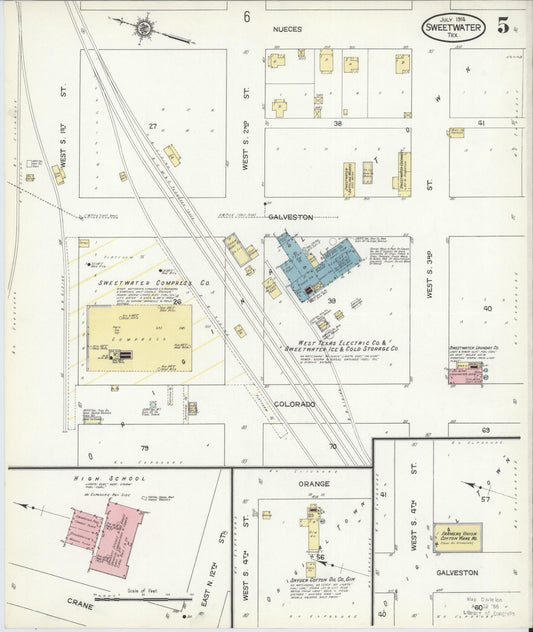 Sanborn Fire Insurance Map from Sweetwater, Nolan County, Texas (1914), Sheet #0005 - Historic Sanborn Fire Insurance Map Print, vintage old map wall art, antique decor, genealogy gift, Texas Texas map