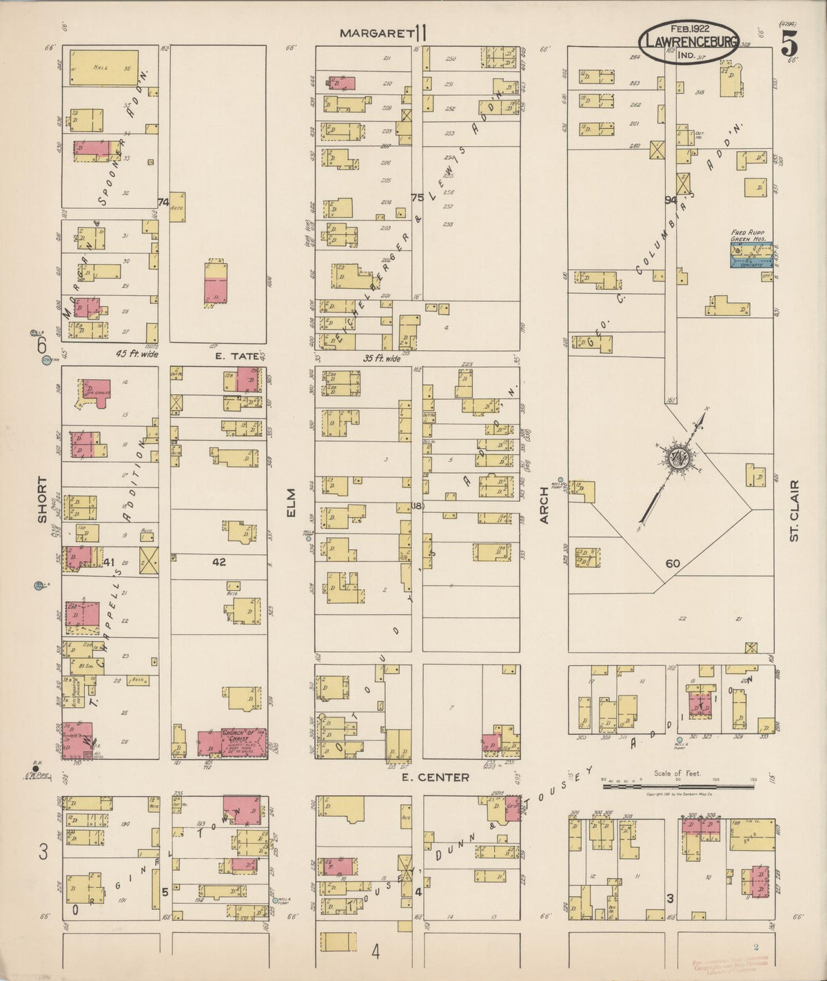 Sanborn Fire Insurance Map from Lawrenceburg, Dearborn County, Indiana (1922), Sheet #0005 - Historic Sanborn Fire Insurance Map Print, vintage old map wall art, antique decor, genealogy gift, Indiana Indiana map