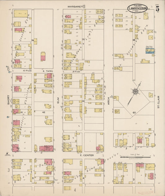 Sanborn Fire Insurance Map from Lawrenceburg, Dearborn County, Indiana (1922), Sheet #0005 - Historic Sanborn Fire Insurance Map Print, vintage old map wall art, antique decor, genealogy gift, Indiana Indiana map