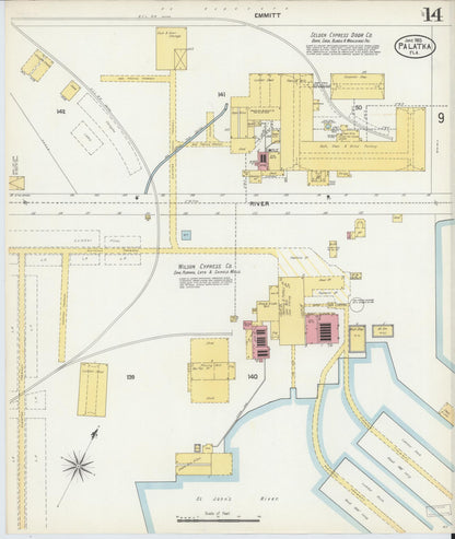 Sanborn Fire Insurance Map from Palatka, Putnam County, Florida (1903), Sheet #0014 - Historic Sanborn Fire Insurance Map Print, vintage old map wall art, antique decor, genealogy gift, Florida Florida map
