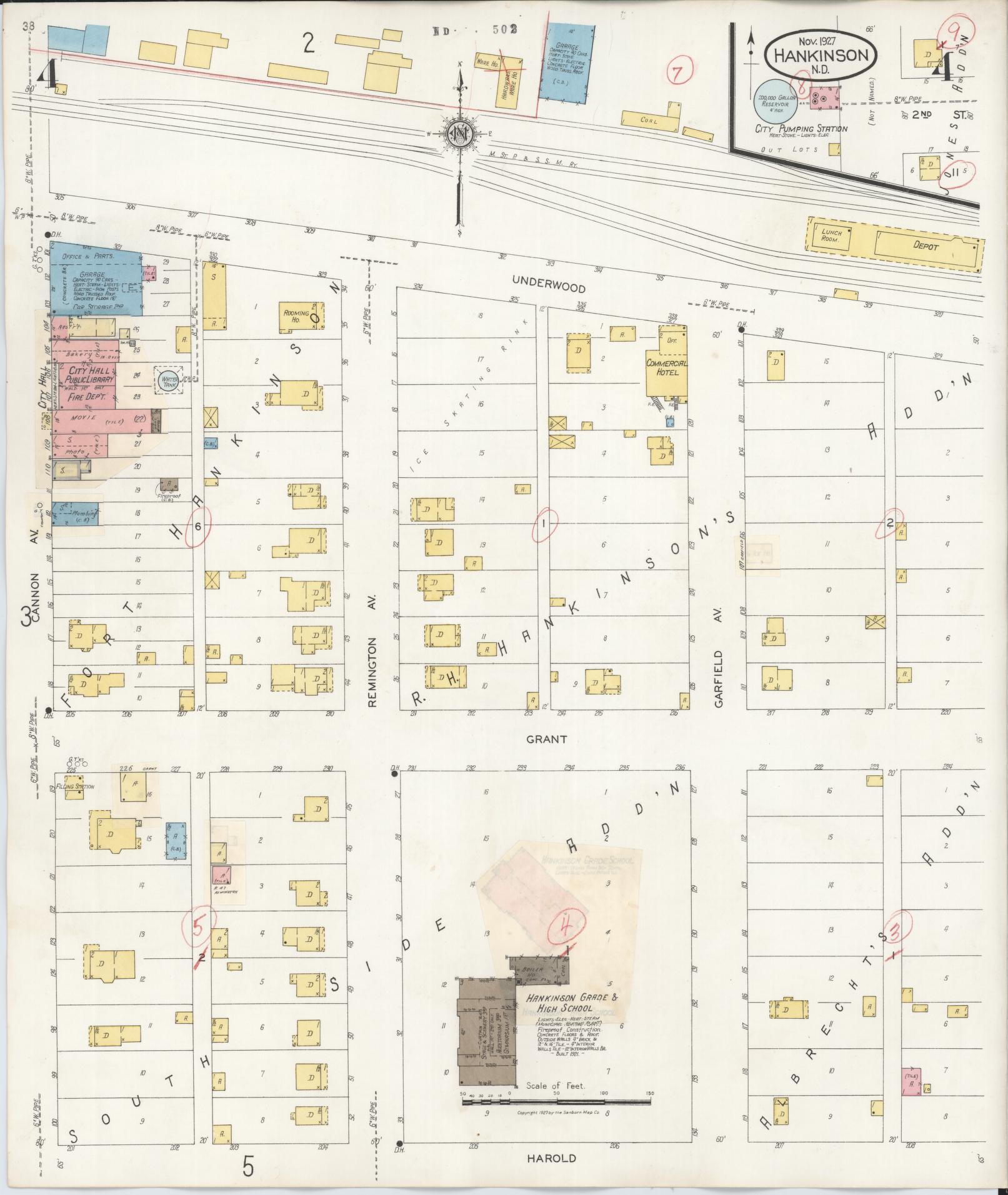 Sanborn Fire Insurance Map from Hankinson, Richland County, North Dakota (1935), Sheet #0004 - Historic Sanborn Fire Insurance Map Print, vintage old map wall art, antique decor, genealogy gift, North Dakota North Dakota map