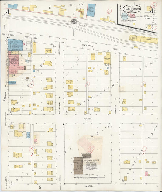 Sanborn Fire Insurance Map from Hankinson, Richland County, North Dakota (1935), Sheet #0004 - Historic Sanborn Fire Insurance Map Print, vintage old map wall art, antique decor, genealogy gift, North Dakota North Dakota map