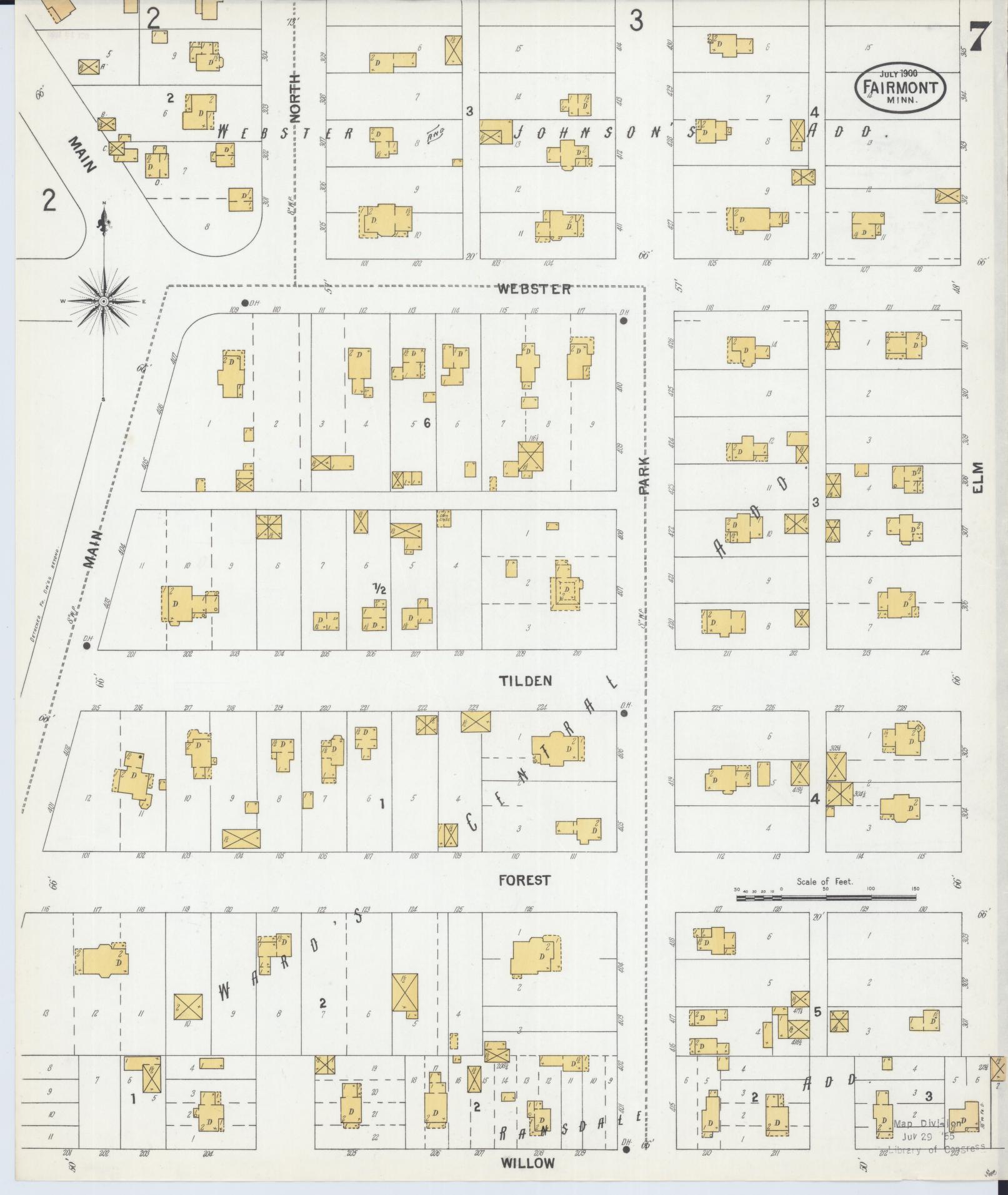Sanborn Fire Insurance Map from Fairmont, Martin County, Minnesota (1900), Sheet #0007 - Historic Sanborn Fire Insurance Map Print, vintage old map wall art, antique decor, genealogy gift, Minnesota Minnesota map