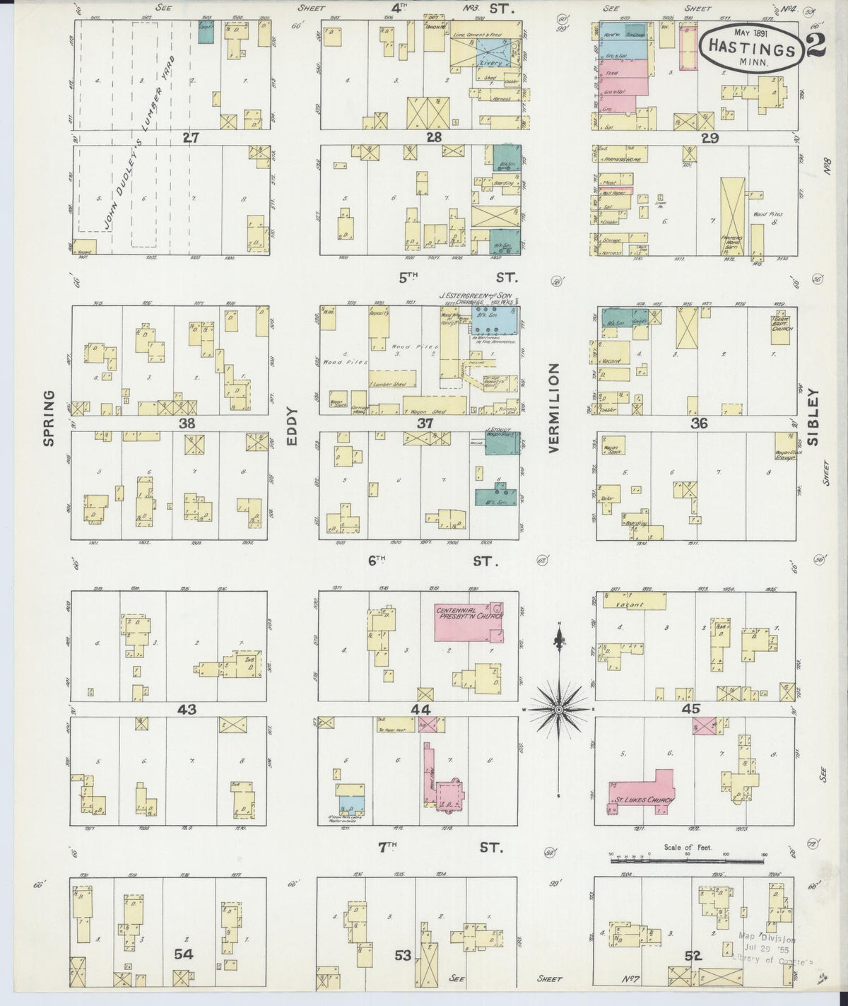 Sanborn Fire Insurance Map from Hastings, Dakota County, Minnesota (1891), Sheet #0002 - Complete Map Set gallery image, historic Sanborn map, vintage wall art, Minnesota Minnesota