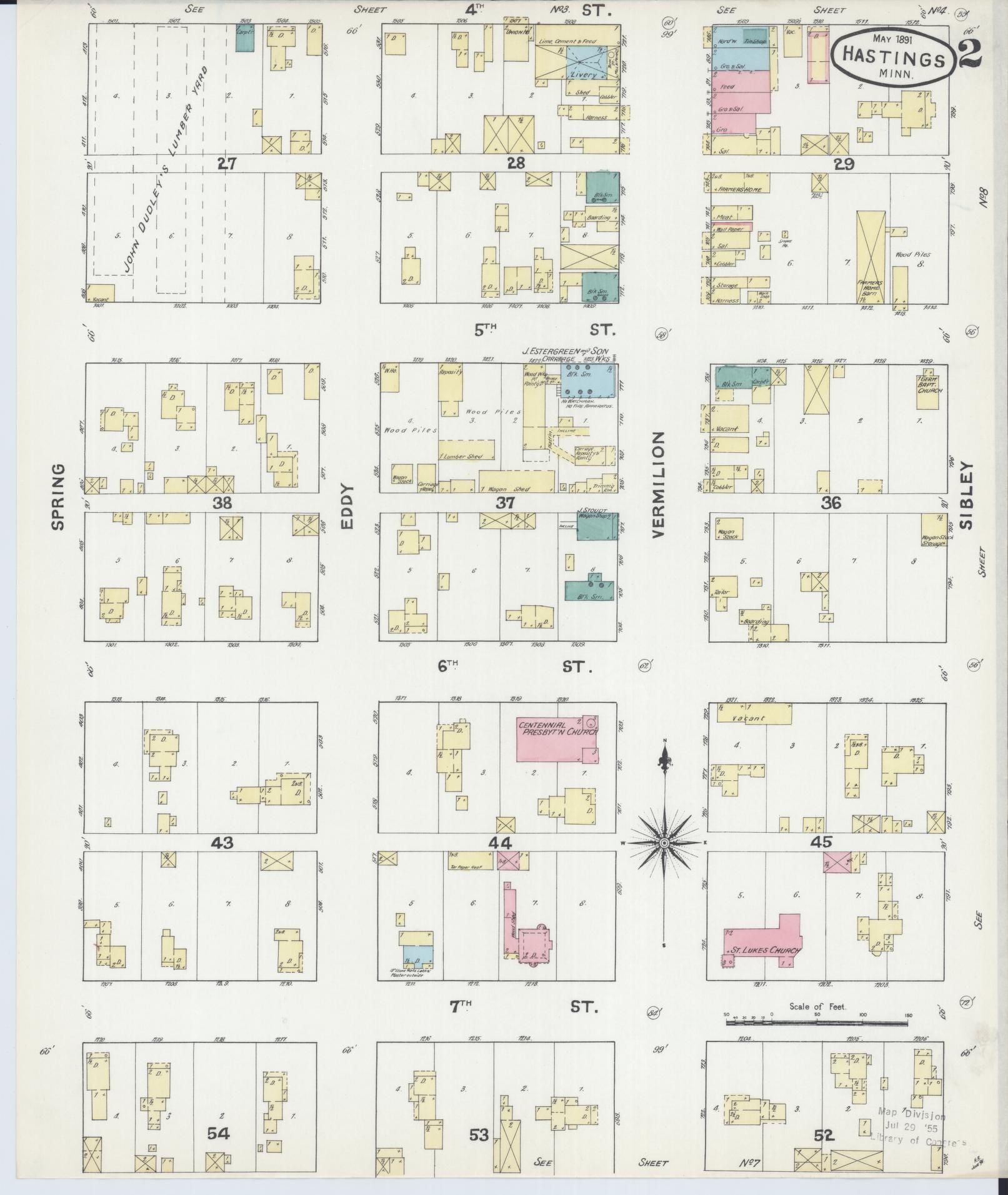Sanborn Fire Insurance Map from Hastings, Dakota County, Minnesota (1891), Sheet #0002 - Complete Map Set gallery image, historic Sanborn map, vintage wall art, Minnesota Minnesota