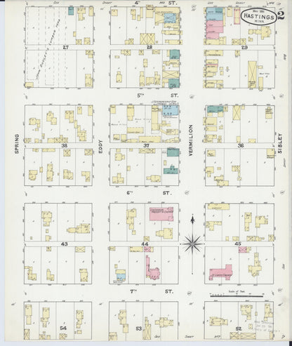 Sanborn Fire Insurance Map from Hastings, Dakota County, Minnesota (1891), Sheet #0002 - Complete Map Set gallery image, historic Sanborn map, vintage wall art, Minnesota Minnesota
