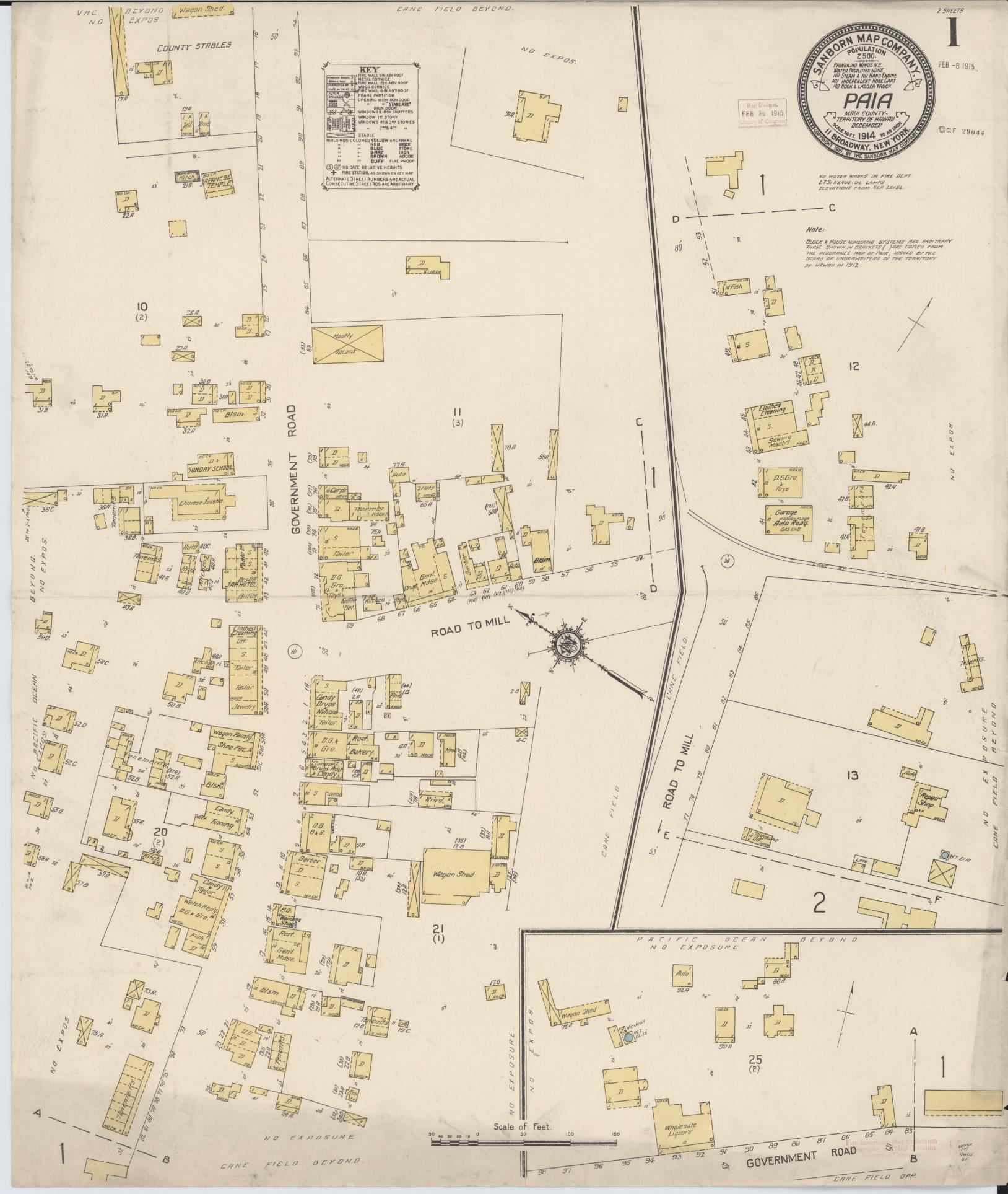 Sanborn Fire Insurance Map from Paia, Maui County, Hawaii (1914), Sheet #0001 - Historic Sanborn Fire Insurance Map Print, vintage old map wall art, antique decor, genealogy gift, Hawaii Hawaii map