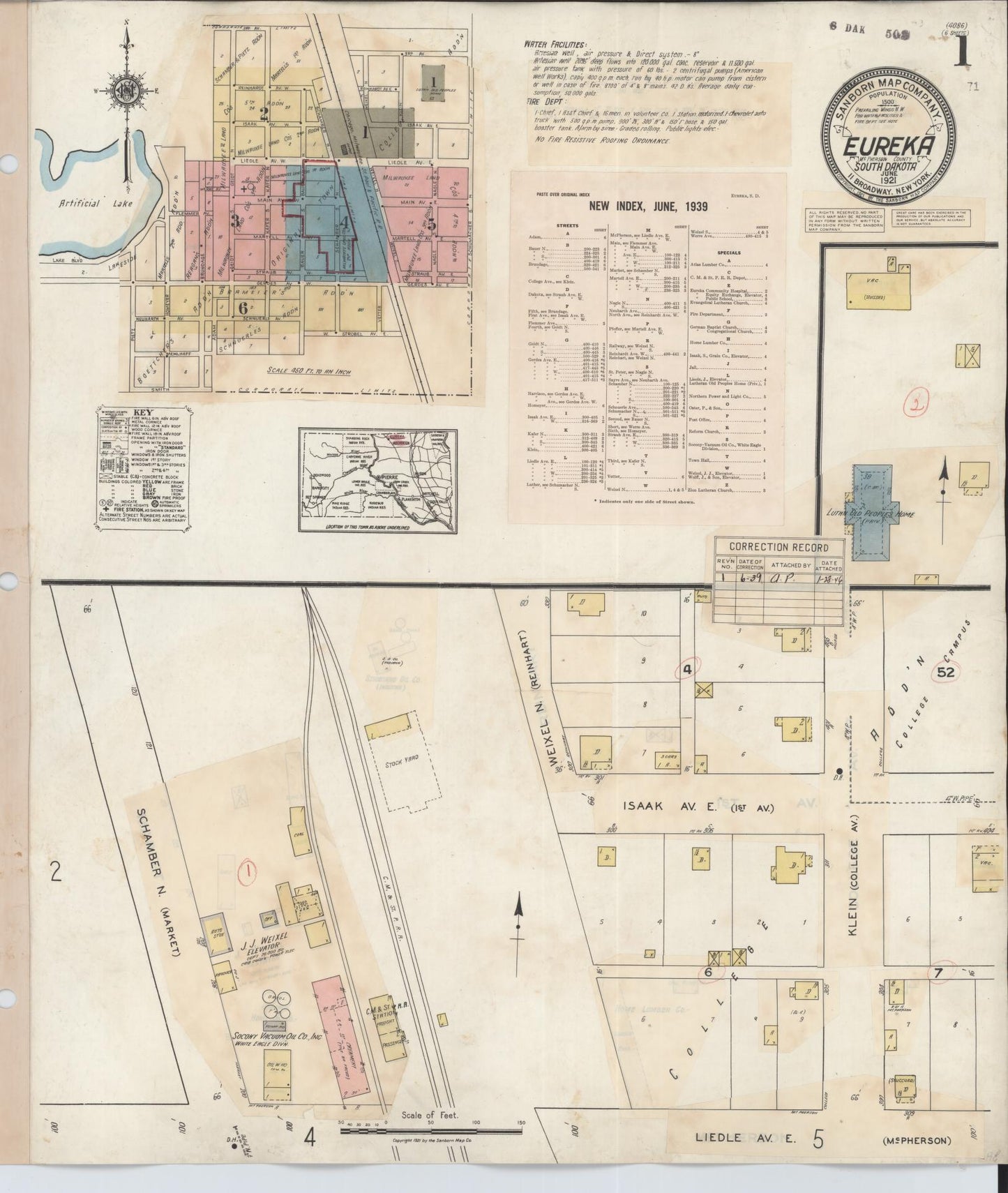 Sanborn Fire Insurance Map from Eureka, McPherson County, South Dakota (1921), Sheet #0001 - Complete Map Set gallery image, historic Sanborn map, vintage wall art, South Dakota South Dakota