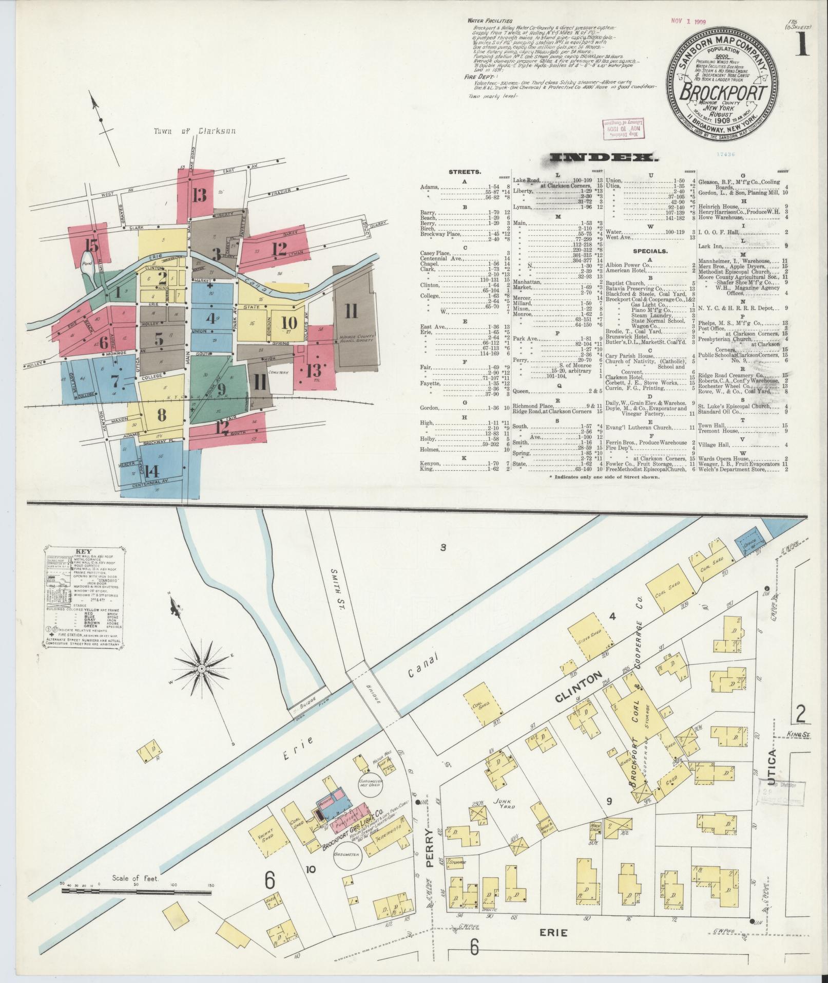Sanborn Fire Insurance Map from Brockport, Monroe County, New York (1909), Sheet #0001 - Complete Map Set gallery image, historic Sanborn map, vintage wall art, New York New York