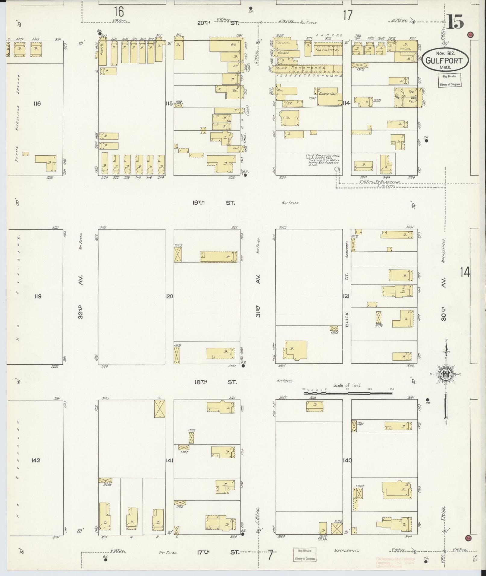 Sanborn Fire Insurance Map from Gulfport, Harrison County, Mississippi (1912), Sheet #0015 - Complete Map Set gallery image, historic Sanborn map, vintage wall art, Mississippi Mississippi