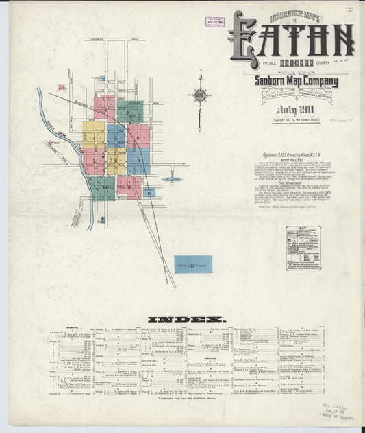 Sanborn Fire Insurance Map from Eaton, Preble County, Ohio (1911), Sheet #0001 - Historic Sanborn Fire Insurance Map Print, vintage old map wall art, antique decor, genealogy gift, Ohio Ohio map