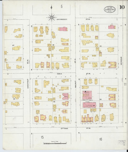 Sanborn Fire Insurance Map from Lansing, Ingham County, Michigan (1906), Sheet #0010 - Historic Sanborn Fire Insurance Map Print, vintage old map wall art, antique decor, genealogy gift, Michigan Michigan map