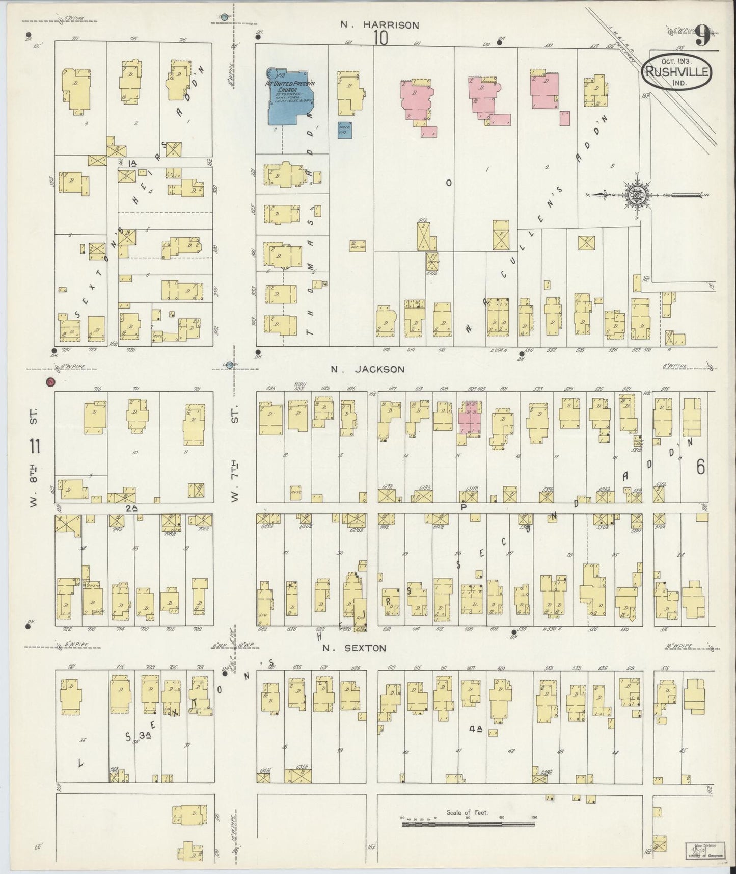 Sanborn Fire Insurance Map from Rushville, Rush County, Indiana (1913), Sheet #0009 - Complete Map Set gallery image, historic Sanborn map, vintage wall art, Indiana Indiana
