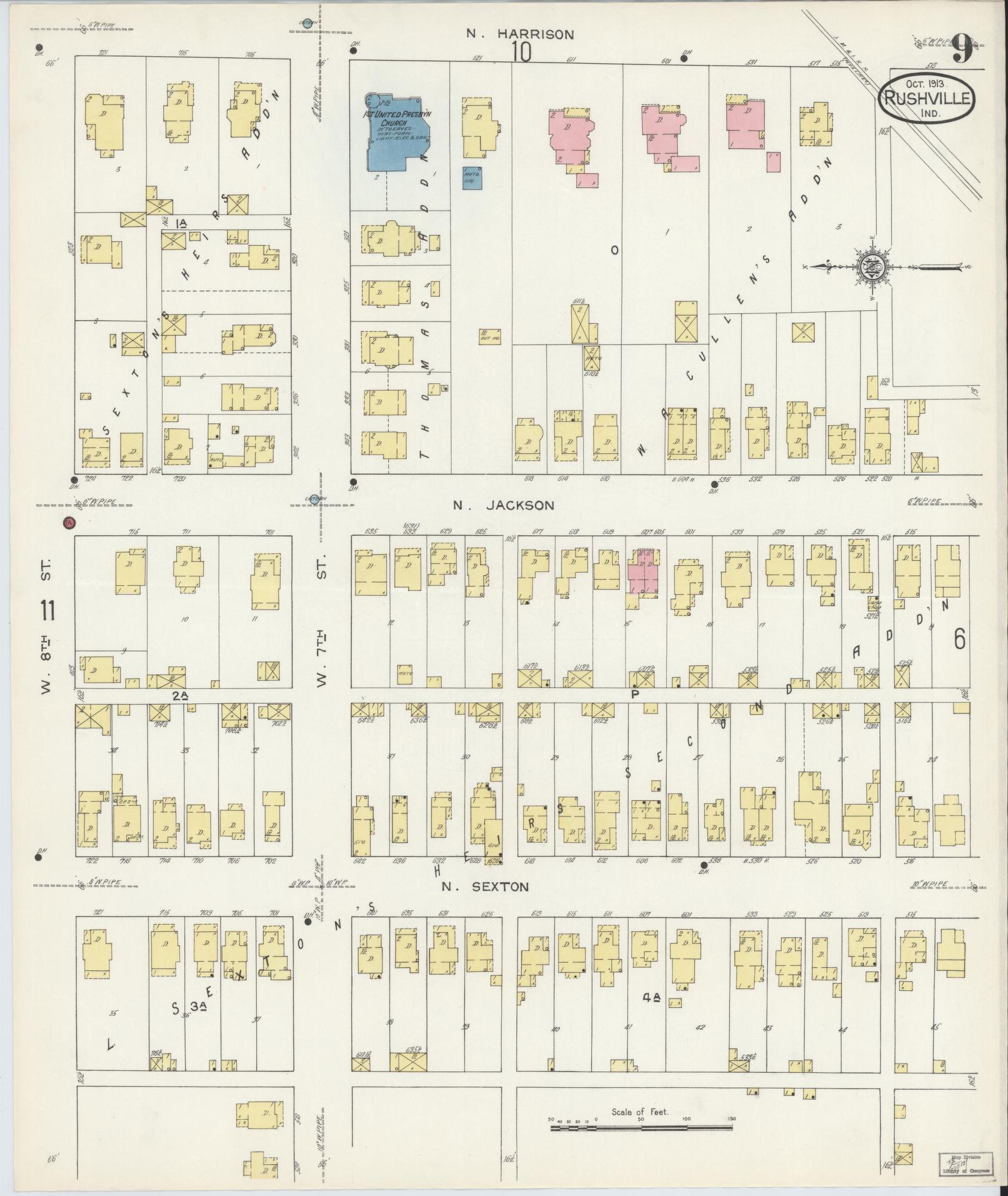 Sanborn Fire Insurance Map from Rushville, Rush County, Indiana (1913), Sheet #0009 - Complete Map Set gallery image, historic Sanborn map, vintage wall art, Indiana Indiana